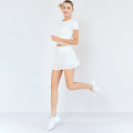 Hot sale tennis dress skin-friendly short sleeve and 2 in 1 skirt set quick dry tennis wear 2 pieces yoga pleated skirt set